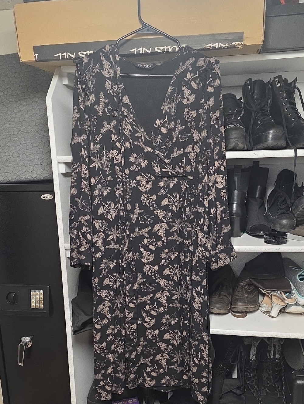 Disturbia Black Dress with Blush Floral Print - Long Sleeve Dress